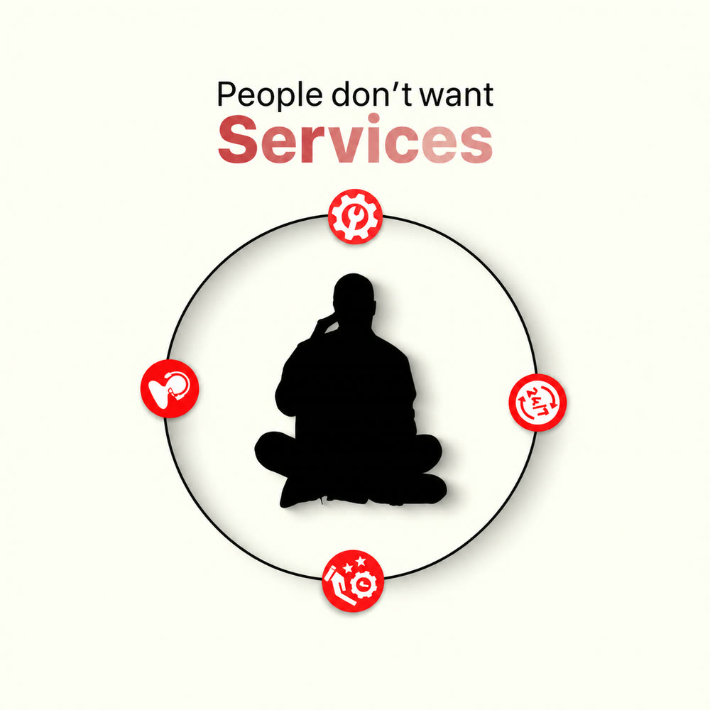 Motion graphic with the line "People don't want services"