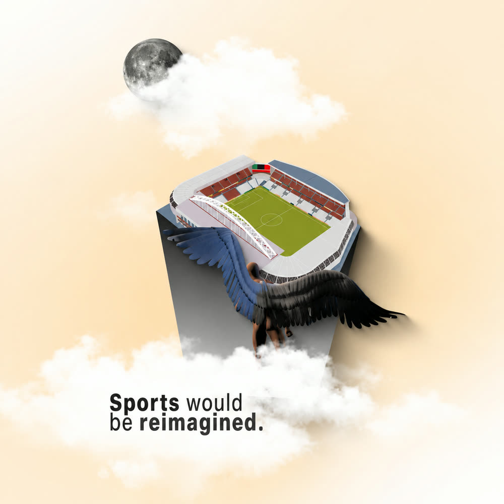 3D stadium floating in clouds