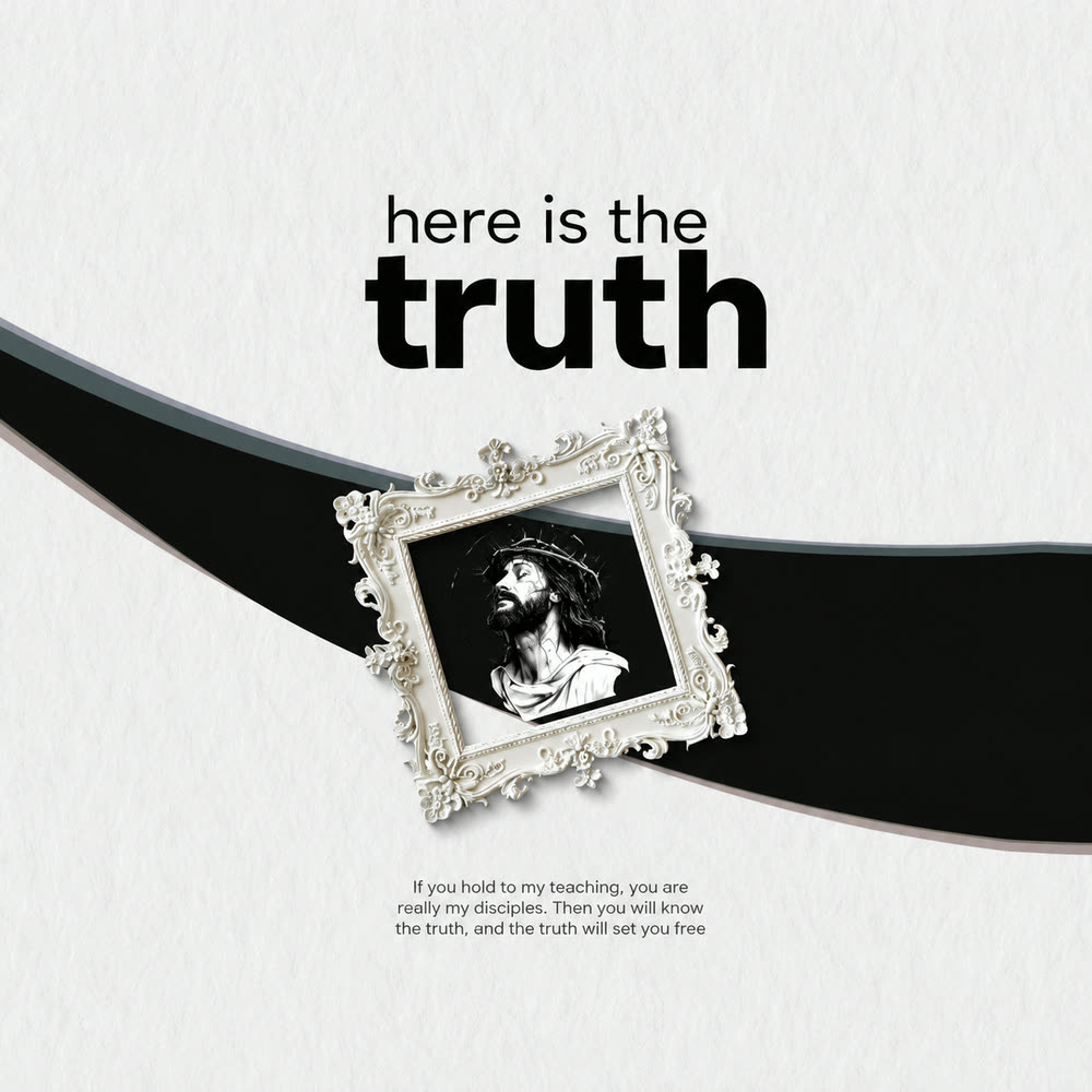 "Here is the truth" text graphic with a framed photo