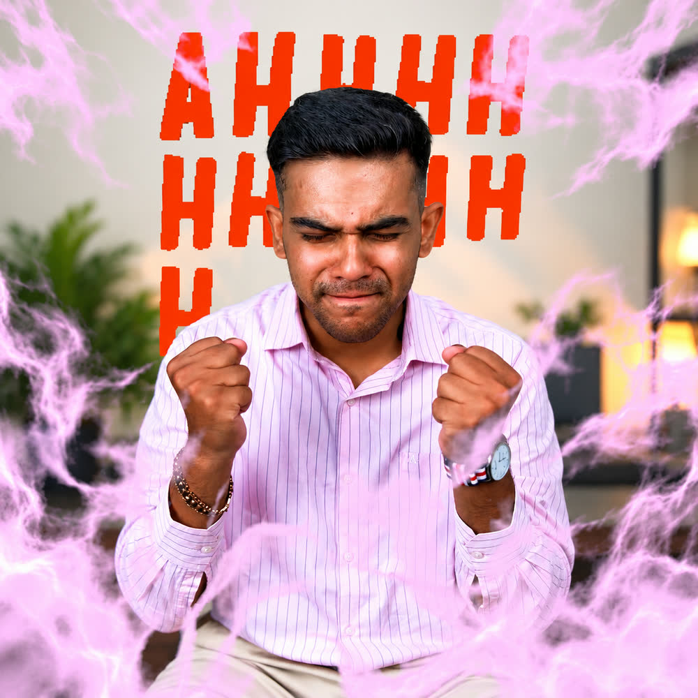 Reel frame with bold animated text on a pink background