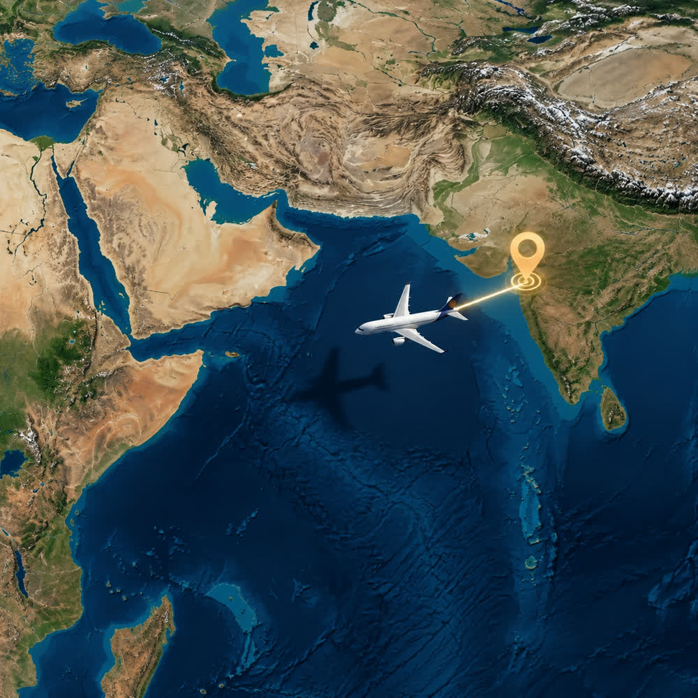 Animated map with a flight route